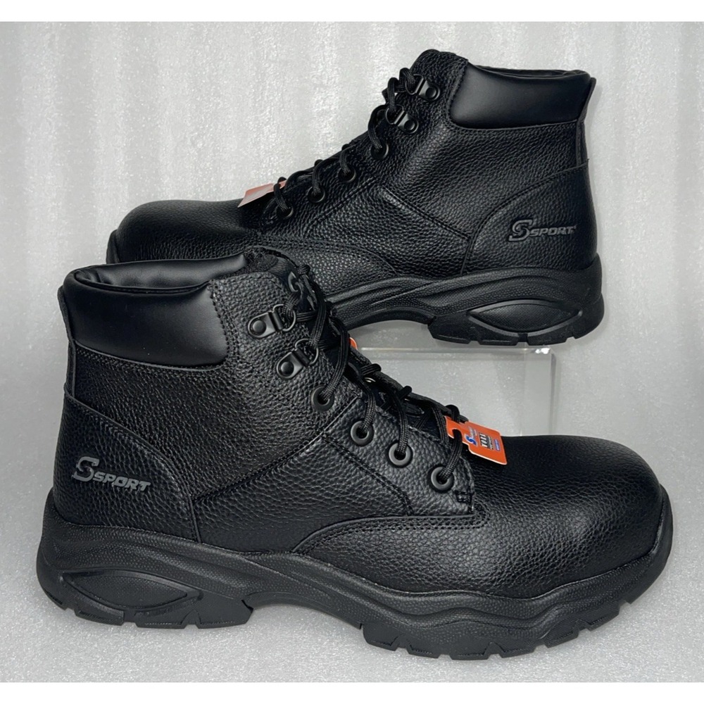 S Sport By Skechers Elton Black Steel Toe Leather Work Boots Men's Size 13‎ NEW - Picture 3 of 16